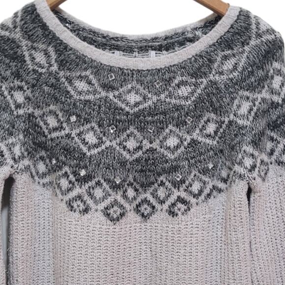 Justice Fair Isle Rhinestone Knit Sweater Women's Large Nordic Cozycore Hugge - Picture 2 of 9